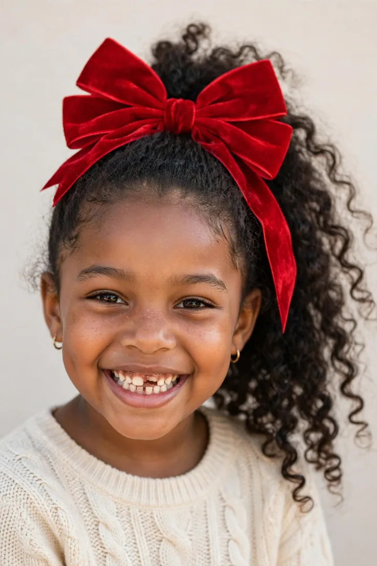 Classic High Ponytail With An Oversized Christmas Bow