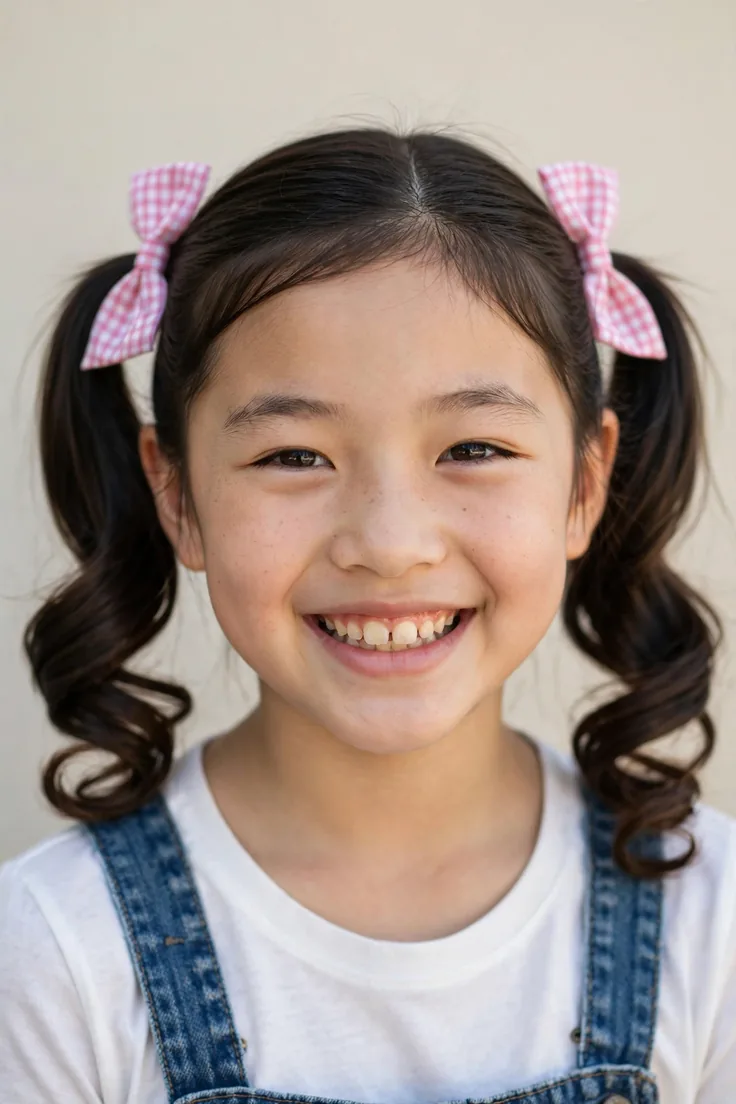 Pigtails With Curled Ends And Bows