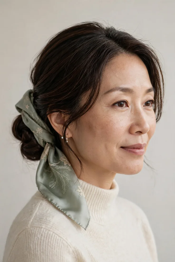 Winter Wedding Guest Hairstyles With A Silk Scarf Accent
