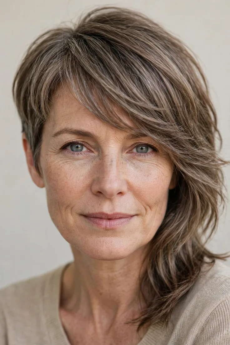 Asymmetrical Lob With Side Swept Bangs