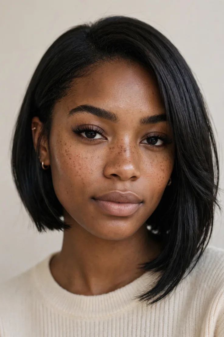 Asymmetrical Lob For Fine Hair With A Blunt Perimeter