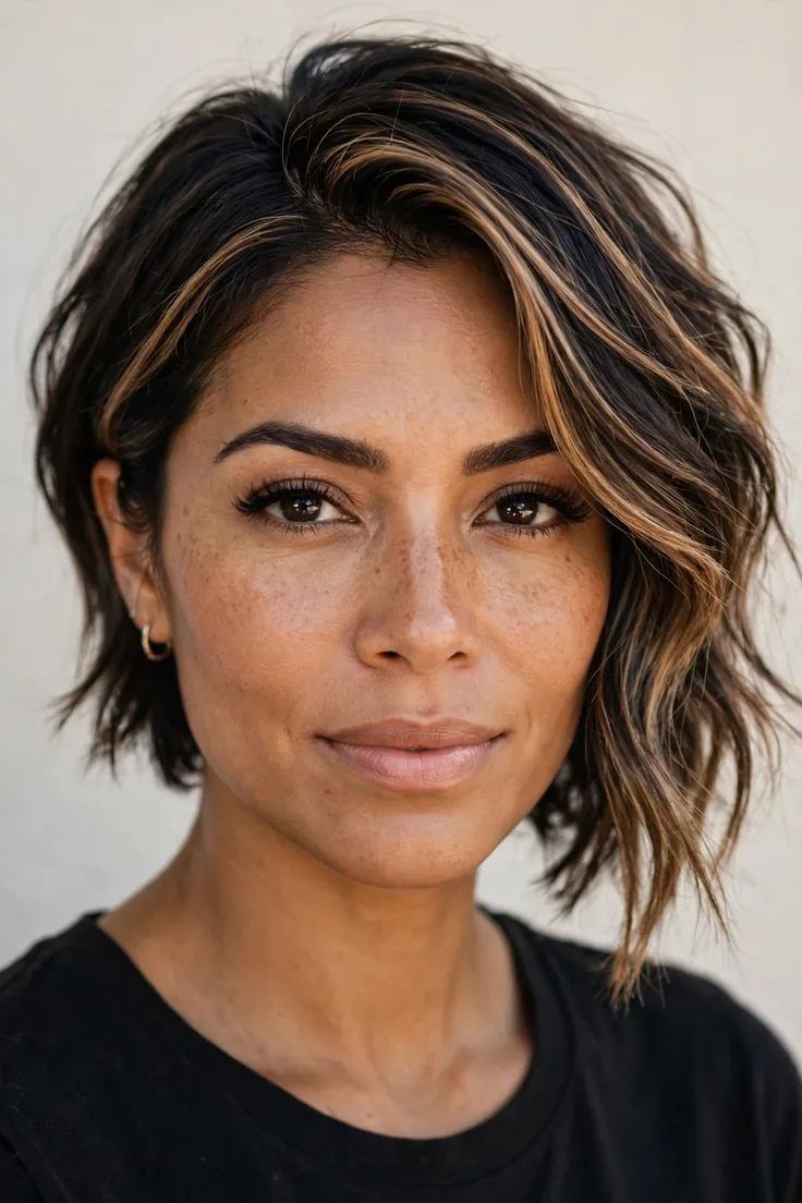 Asymmetrical Lob With Face Framing Highlights