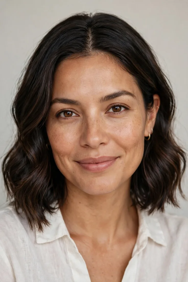 Wavy Lob With A Middle Part And Tucked Sides