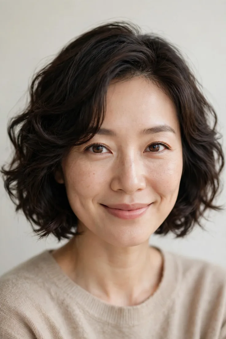 Chin Length Bob With Soft Curls And A Side Sweep