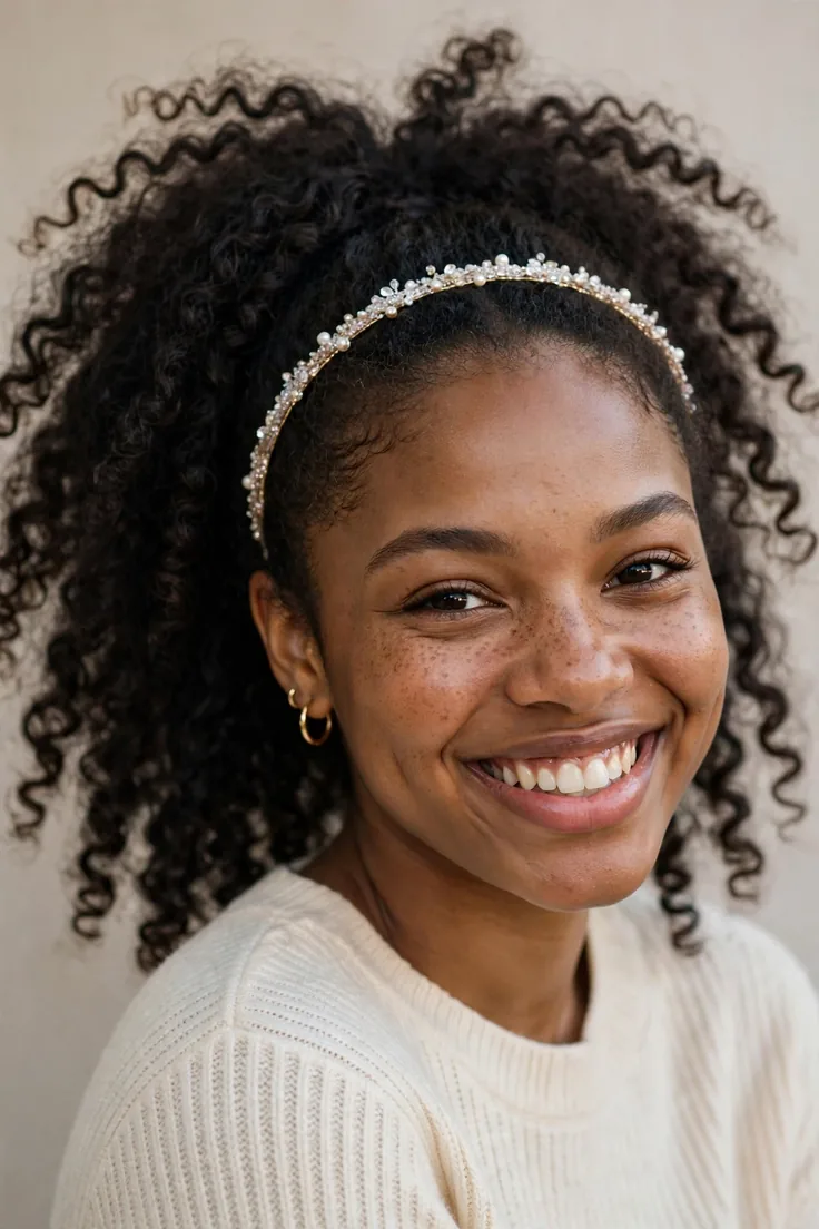 Voluminous Curly Ponytail With Sparkle Headband