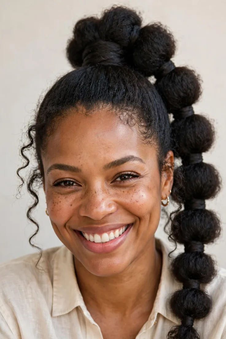 High Bubble Ponytail With Wrapped Sections