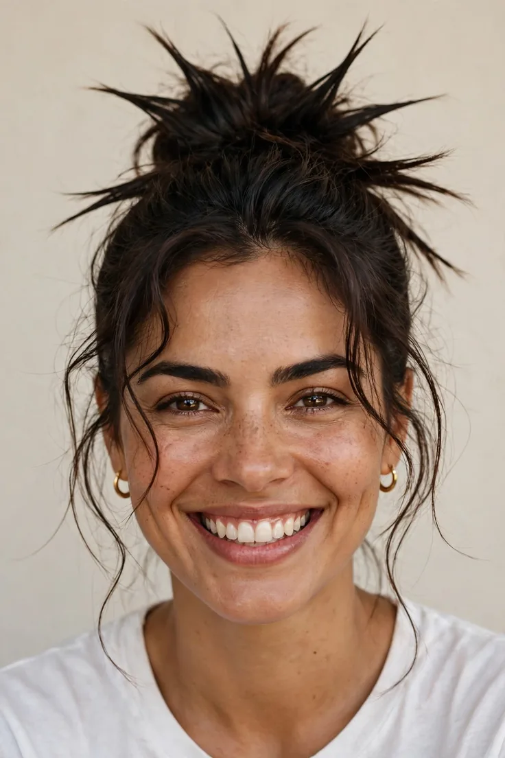 Spiked 90S Bun With Face Framing Tendrils