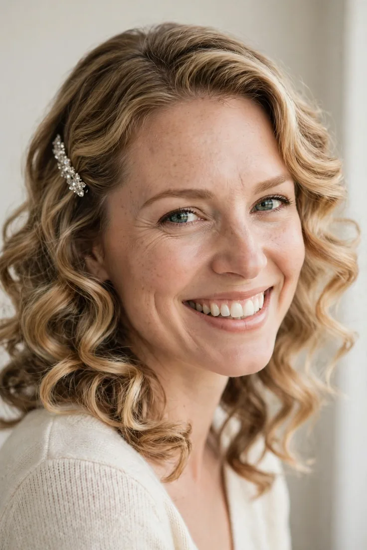 Side Swept Curls With Crystal Clip