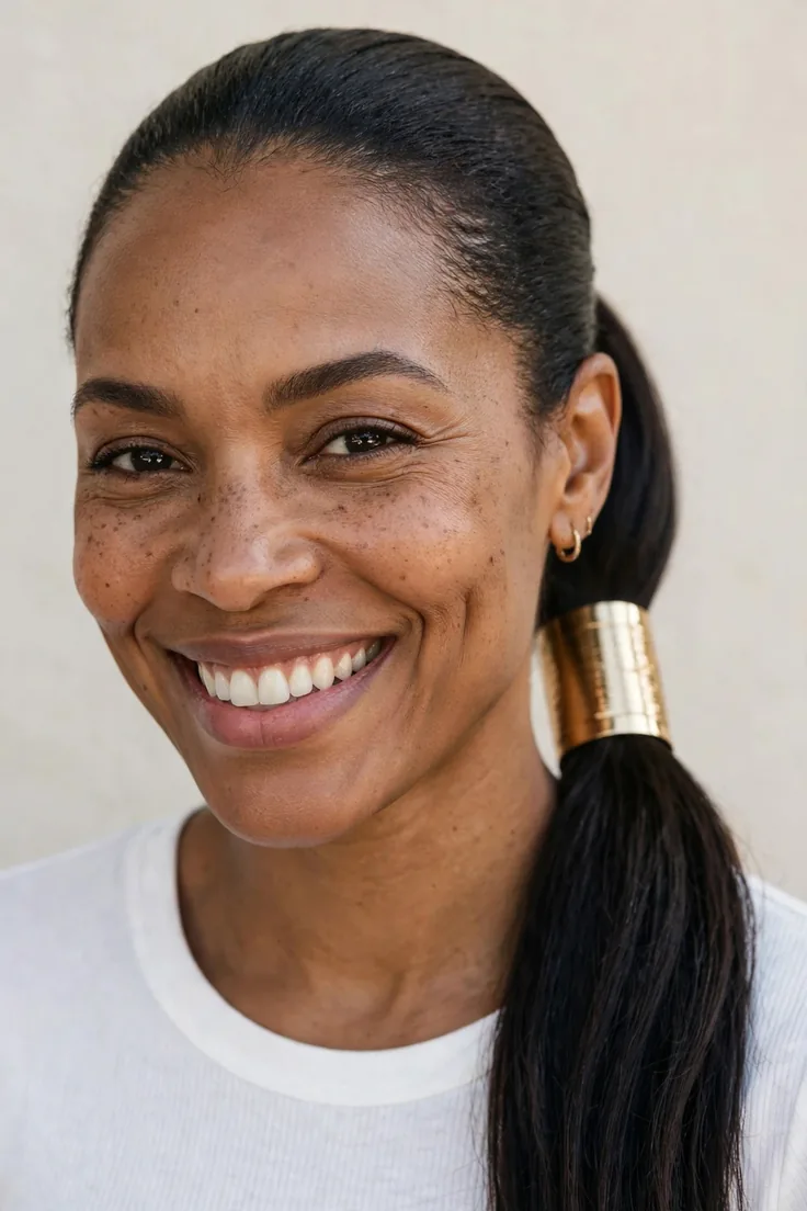 Sleek Wrapped Ponytail With Metallic Cuff
