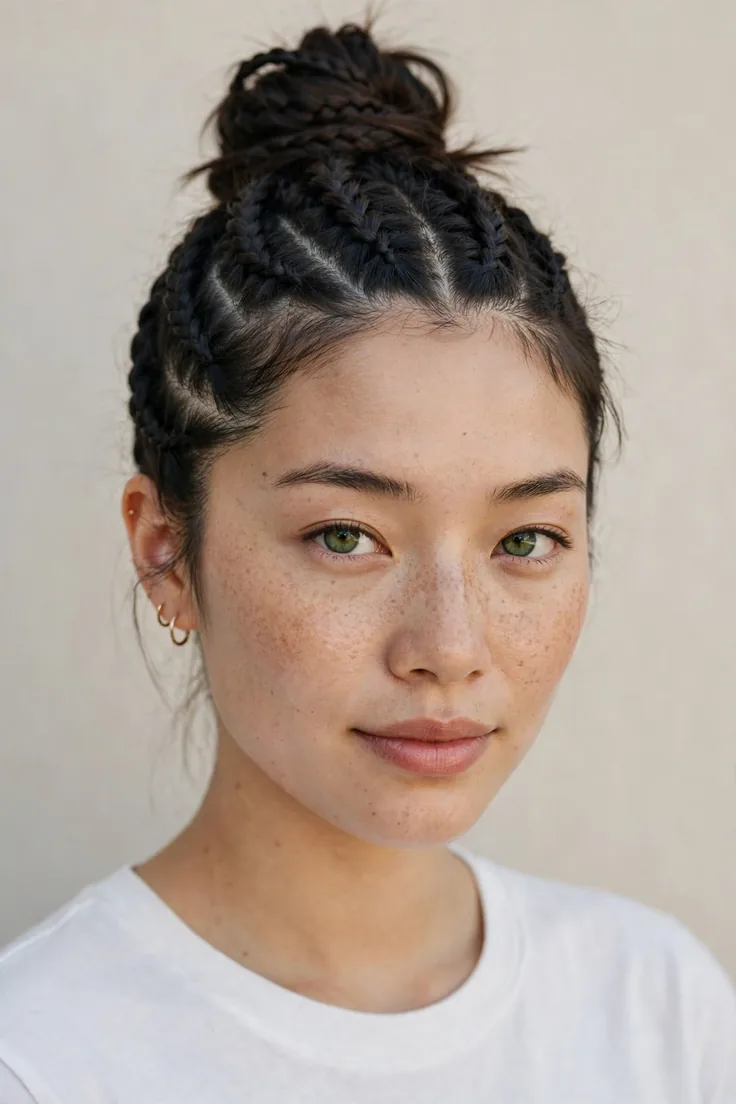 Feed In Braids Into A High Bun