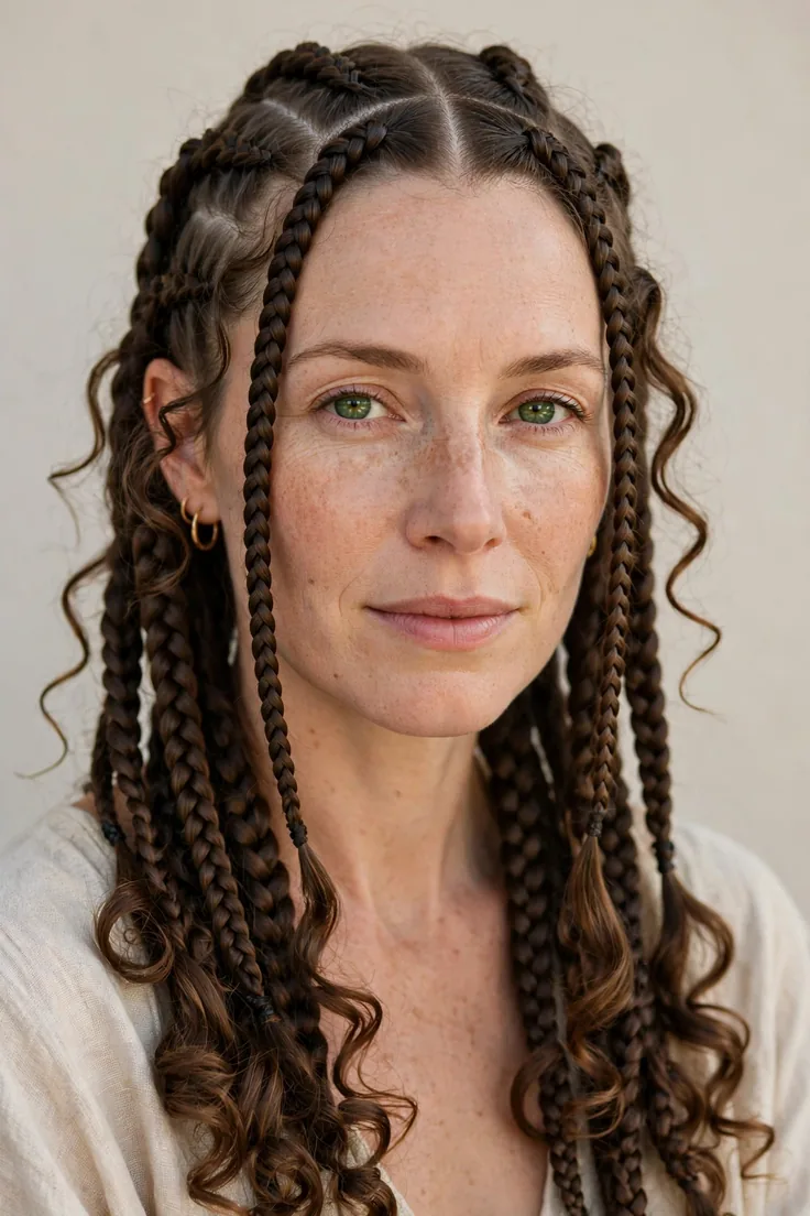 Boho Knotless Braids With Curly Ends