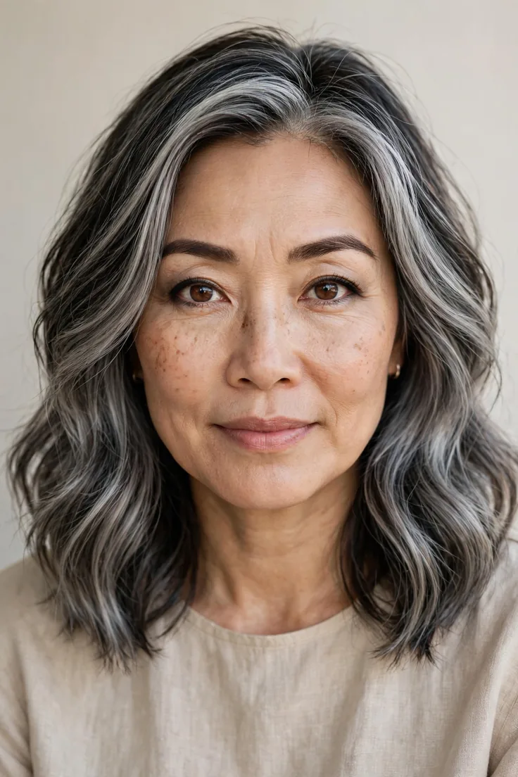 Silver Balayage With Smoky Lowlights